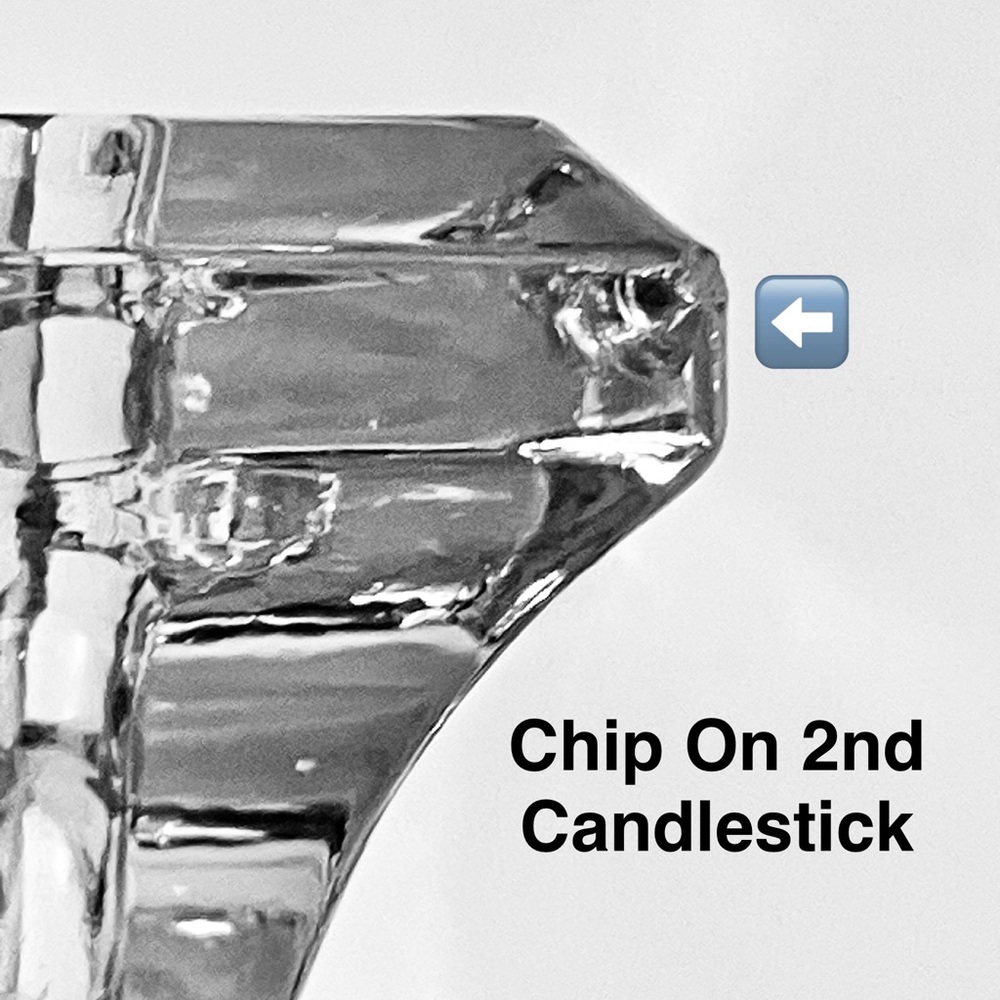 Vintage ART DECO Pressed Glass CANDLESTICKS / Hand Etched TEARDROPS / Small Chip - Picture 9 of 11